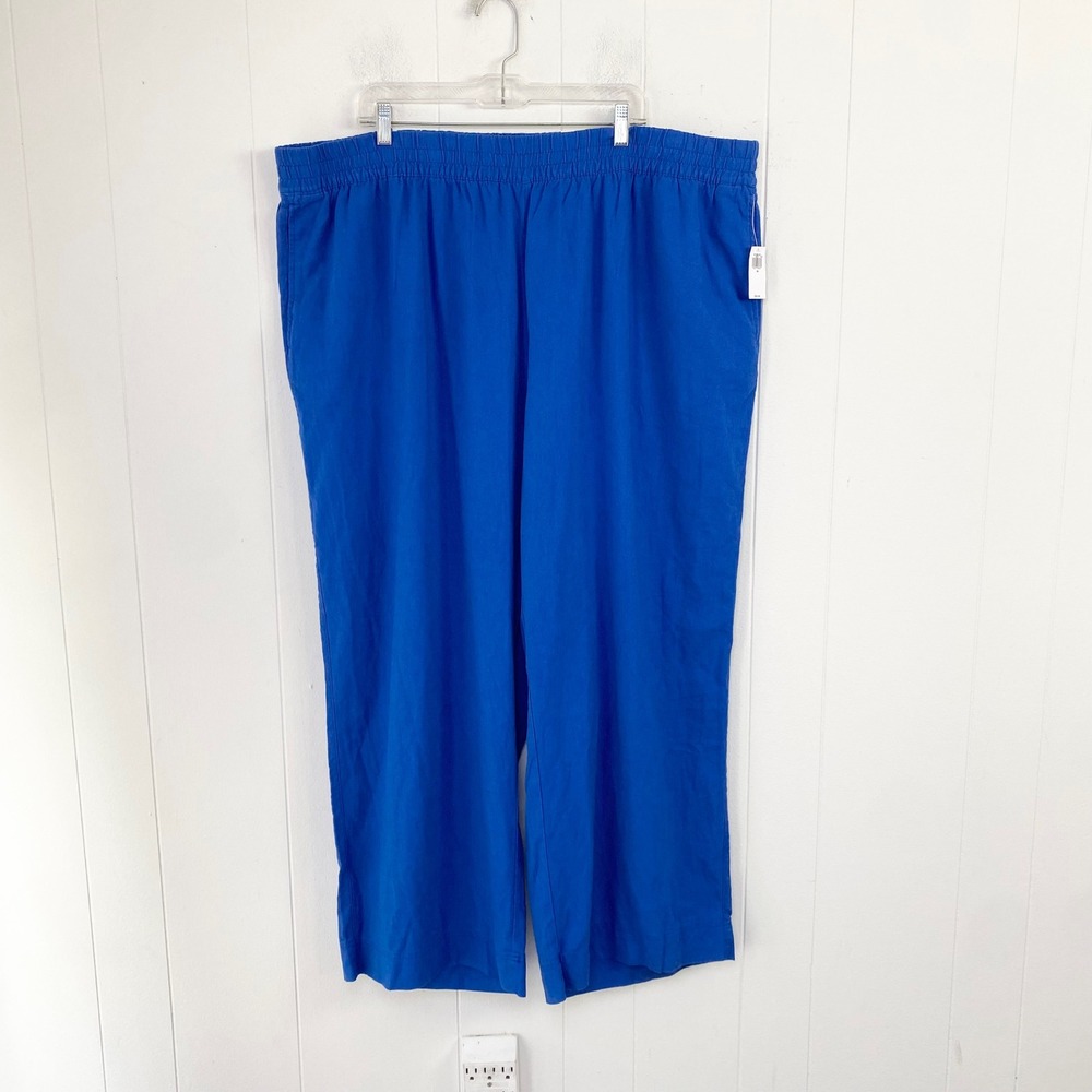 Old Navy Linen Wide Leg Pants Sapphire Sky Blue High Rise Size 3X NWT